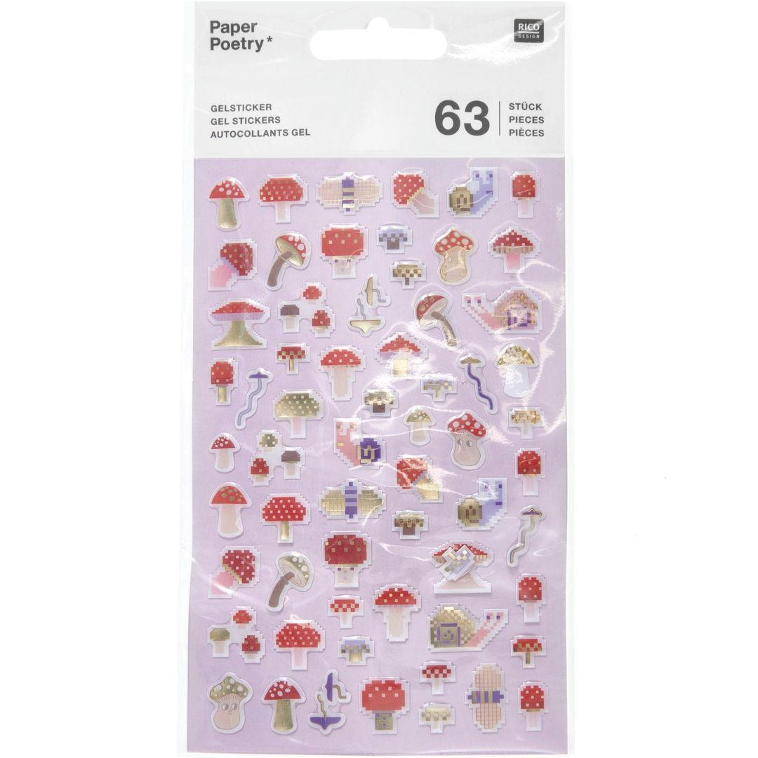 Gelstickers pixel paddenstoelen - 63st