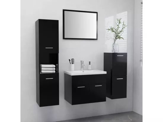 Ensemble de meubles de salle de bain Noir Bois d'ingénierie