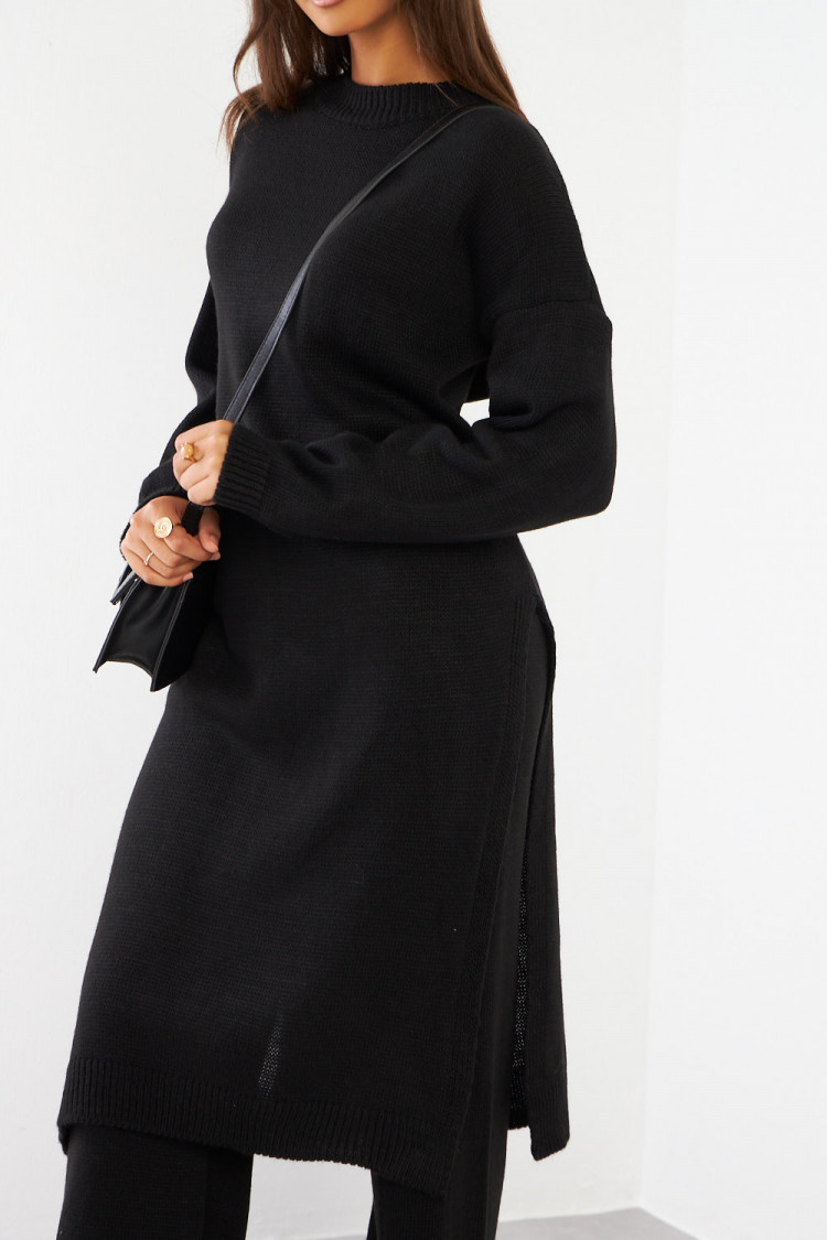 Ensemble 2 pièces pull long + pantalon en laine noir
