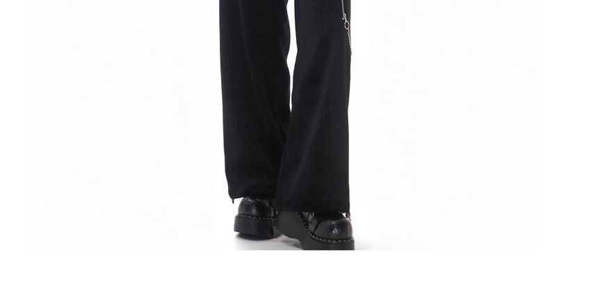 Florimi - Hoge taille effen corduroy broek met wijde pijpen en rits