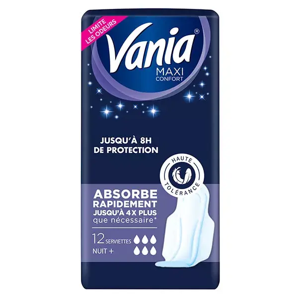 Absorventes noturnos Vania Maxi Night+, pacote com 12 unidades