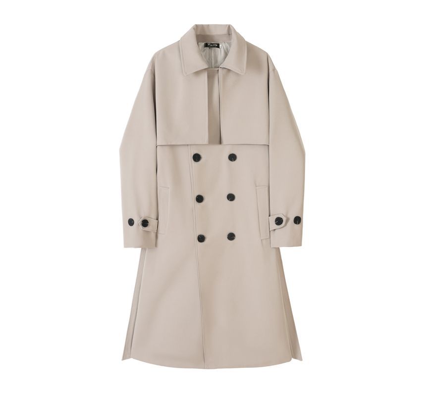 Freehop - Effen midi-trenchcoat met dubbele rij knopen