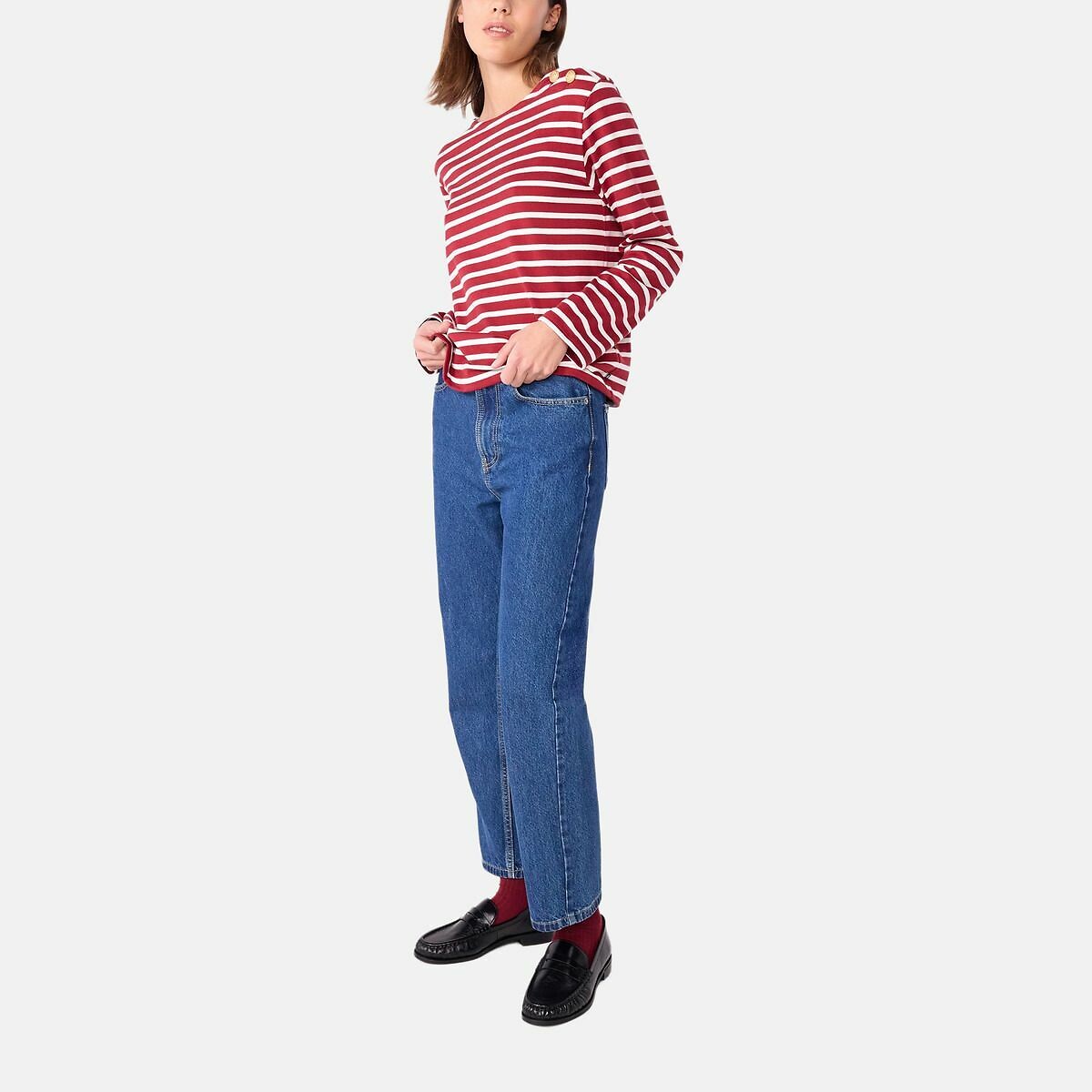 PETIT BATEAU<br>Camisa feminina de algodão azul marinho