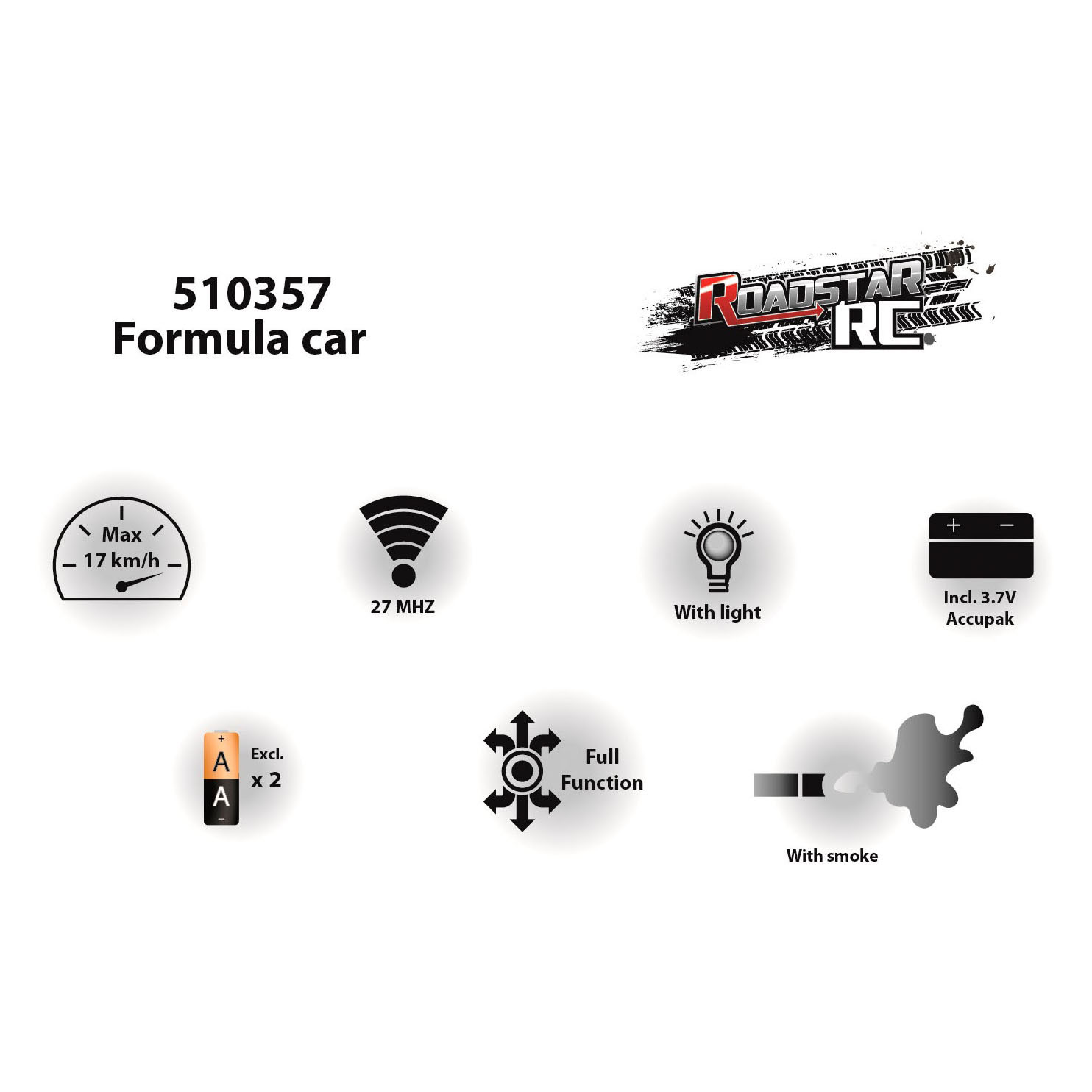 Roadstar C Formula Bestuurbare Race Auto met Rook en Licht 2.4GHz , 22cm