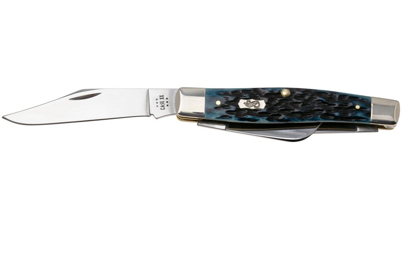 Case Large Stockman 51861 Peach Seed Jig Pocket Worn Mediterranean Blue Bone 6375 SS, zakmes