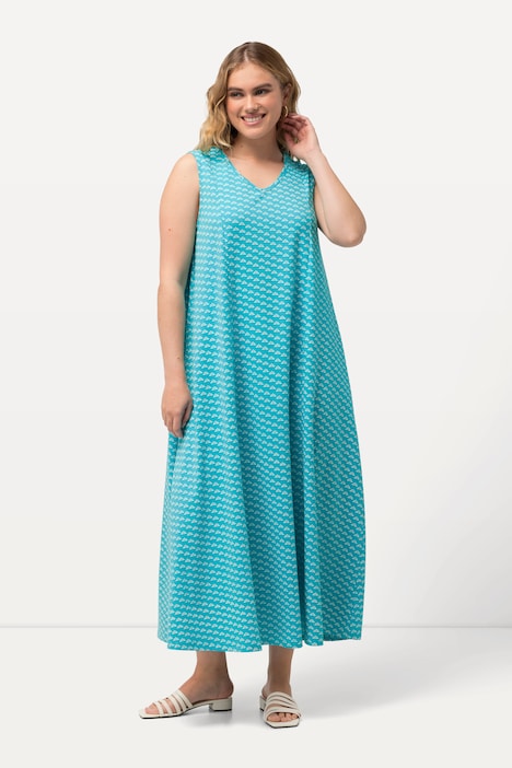 Jersey-Maxikleid, A-Linie, V-Ausschnitt, ärmellos