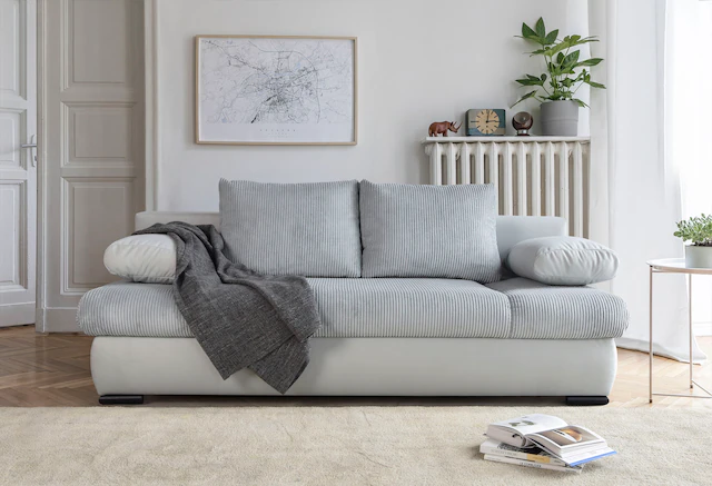 COLLECTION AB Schlafsofa »Chicago, B: 200 cm, Liegefl. 146x200 cm« mit Bettfunktion, Bettkasten & 2 Armlehnenkissen, Federkern