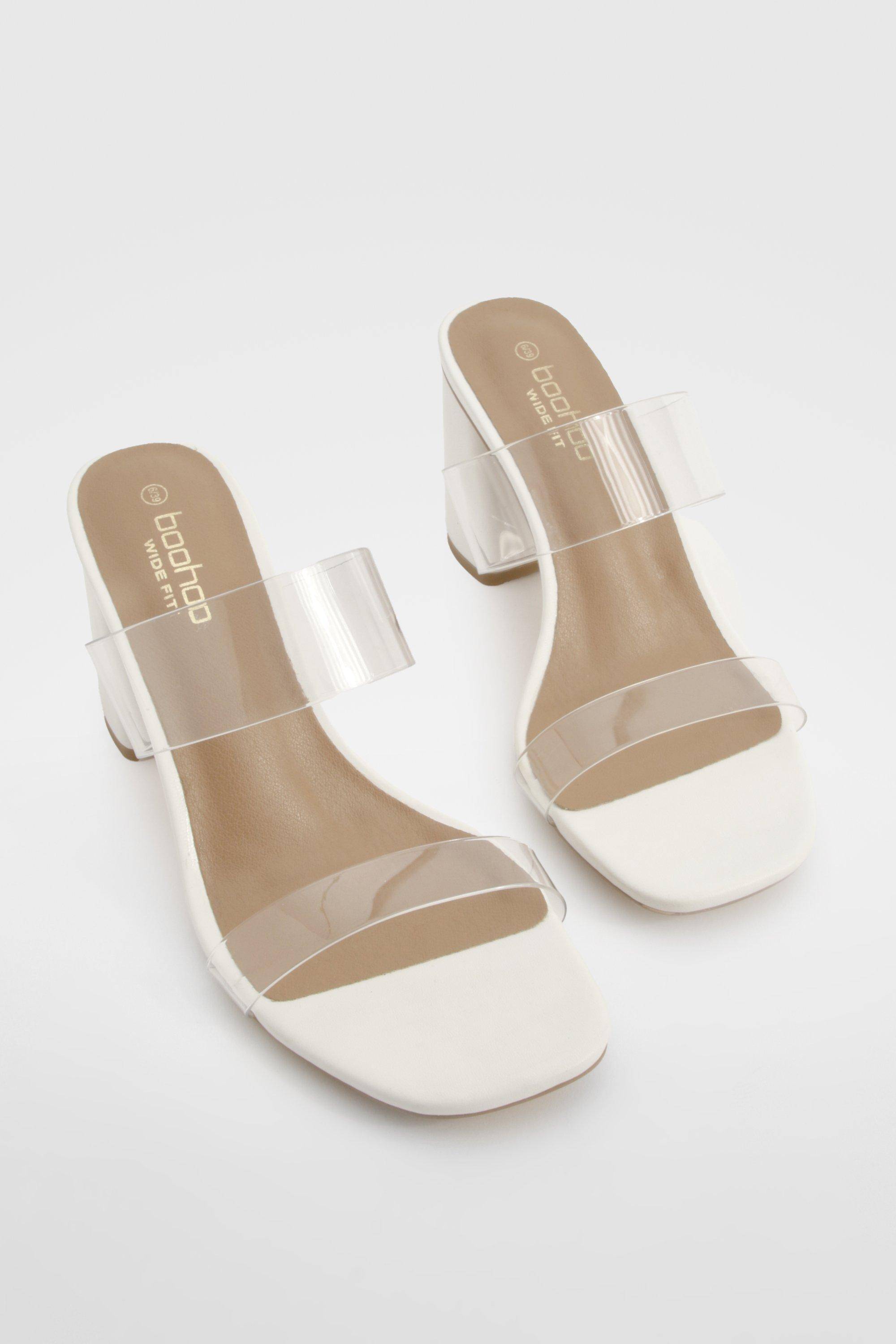 boohoo Mules à talon bloc, double bride transparente, coupe large