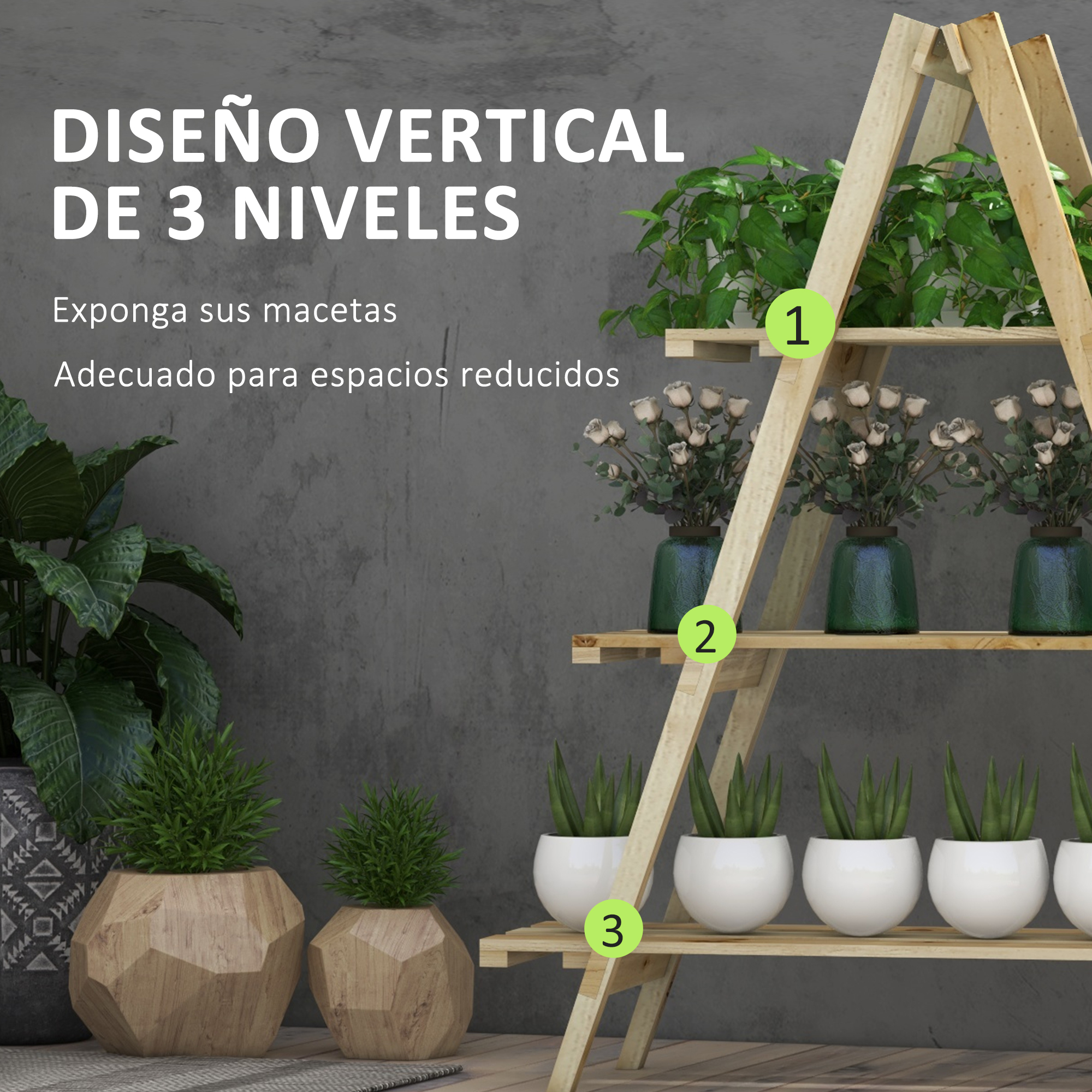 Prateleira para plantas Outsunny em madeira natural