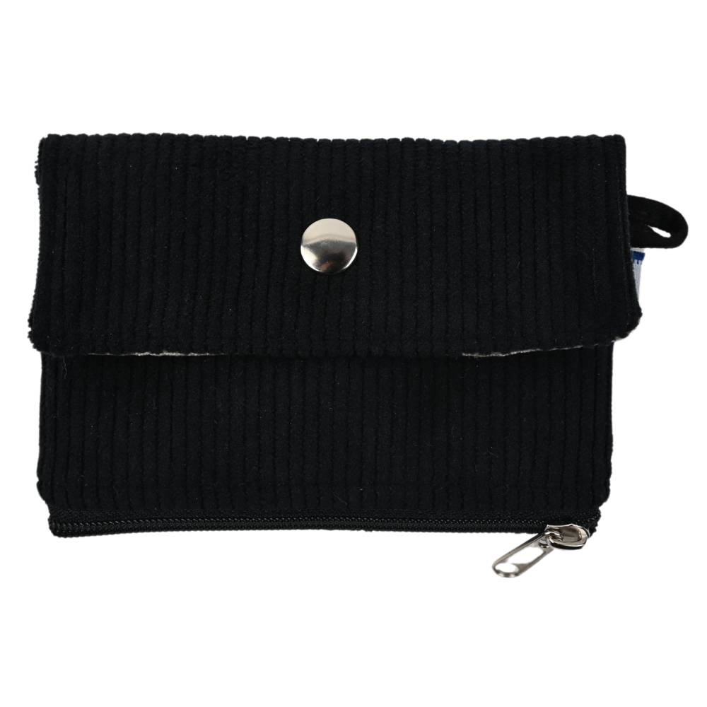 Mini Pochette Porte-Monnaie Velours Côtelé Noir