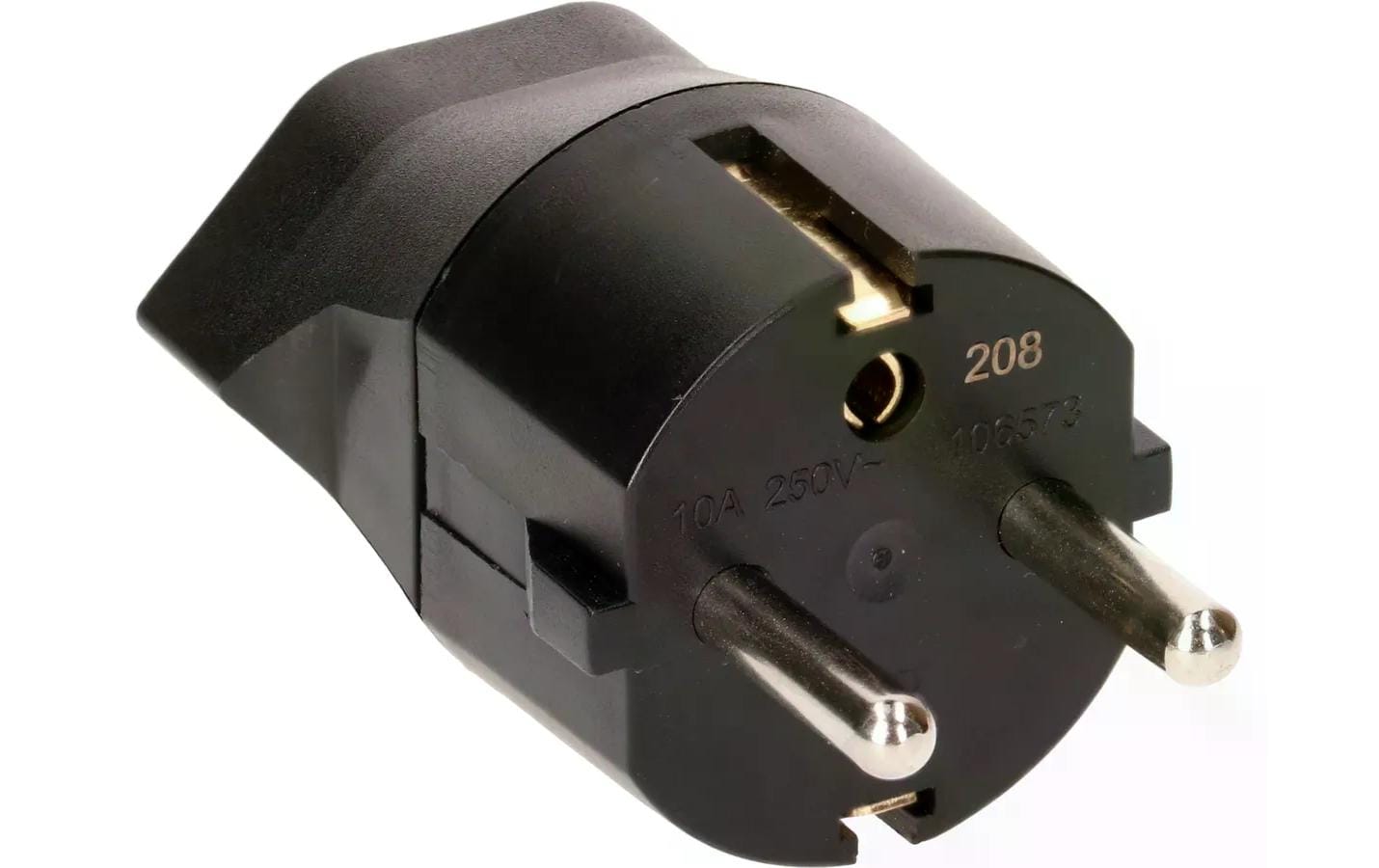 Fixadapter Schuko auf T13, SchwarzÜbergangsstecker zur Nutzung von 3-poligen Geräten mit Schweizer-Stecker in Ländern mit Schuko-Steckern