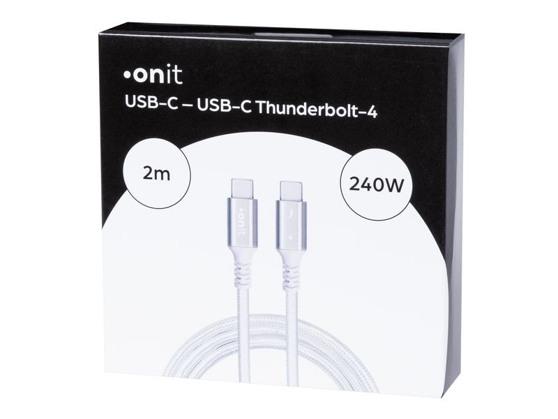 onit Thunderbolt 4-Kabel USB C - USB C 2 m, Weiss Verbindungskabel mit geflochtener Nylonummantelung
