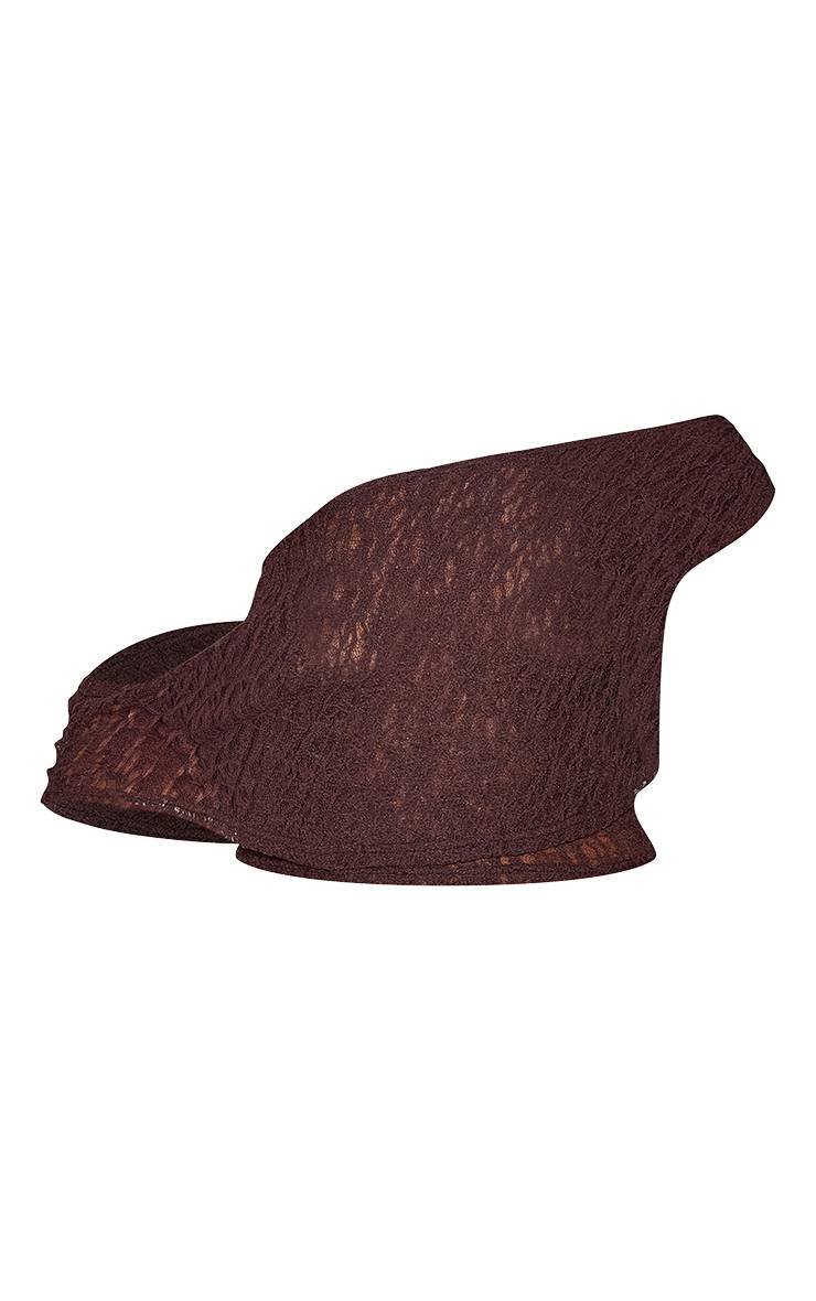Marron Ensemble Haut Drapé Asymétrique En Dentelle
