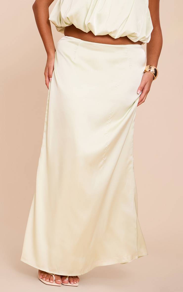 Mint Green Jupe Longue Taille Mi-haute En Satin Grande Taille Coordonnée