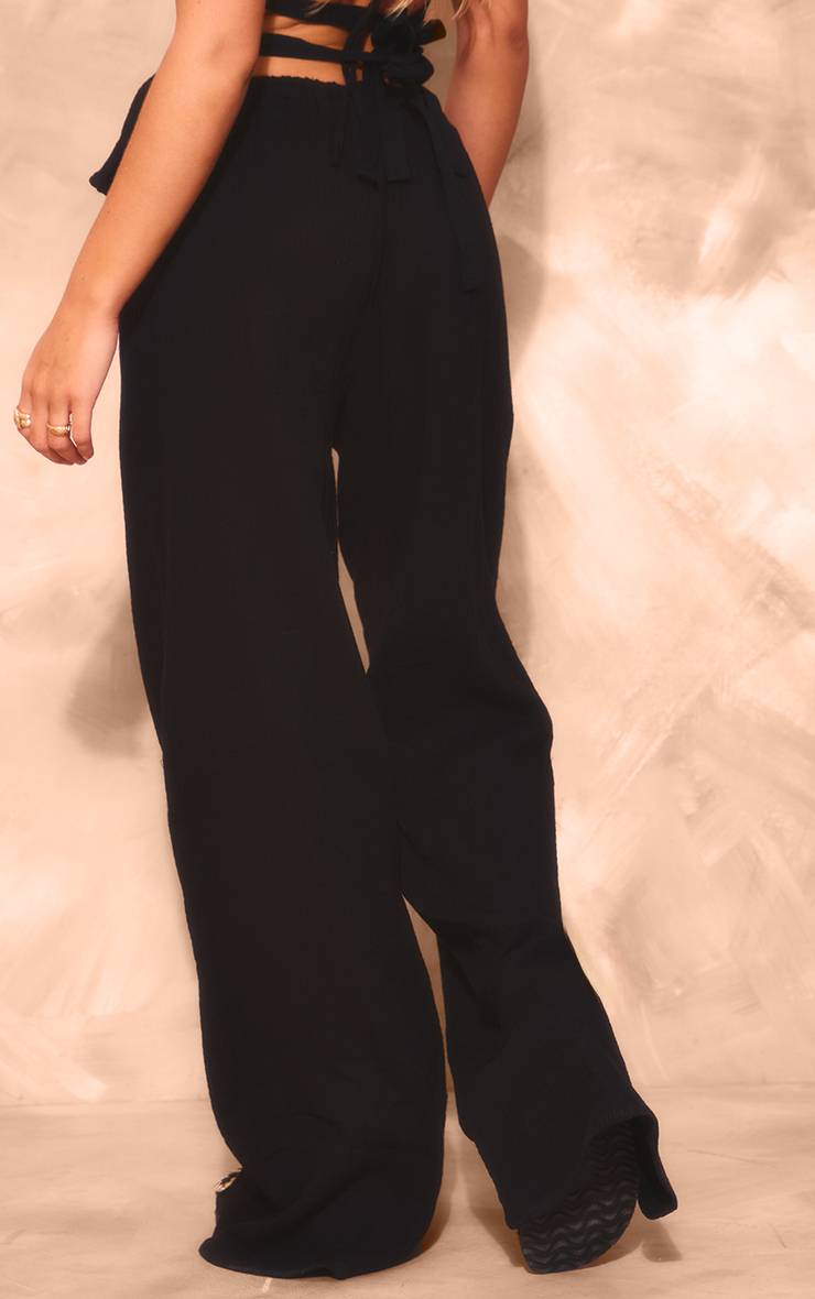 Noir Pantalon Large Taille Basse En Gaze De Coton