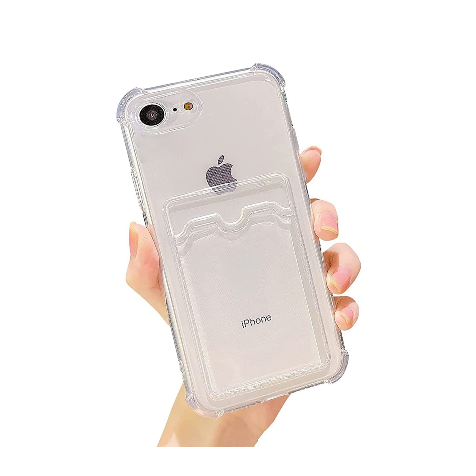 iPhone SE (2022/2020) / 8 / 7 Gummi Case Hülle mit Kartenfach   Air Cushion Fallschutz - Transparent