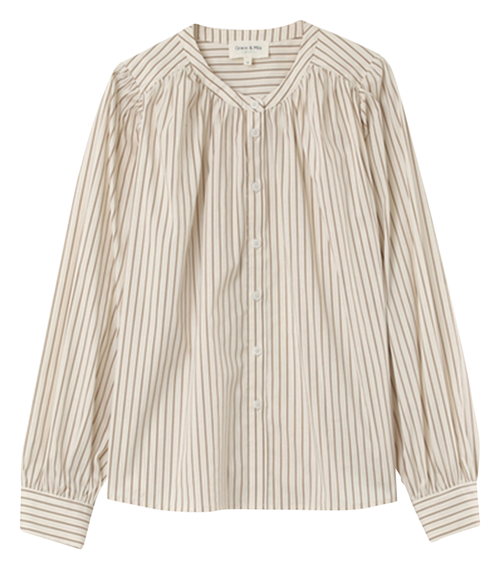 NOREEN - Chemise ample rayée en coton mélangé | Beige
