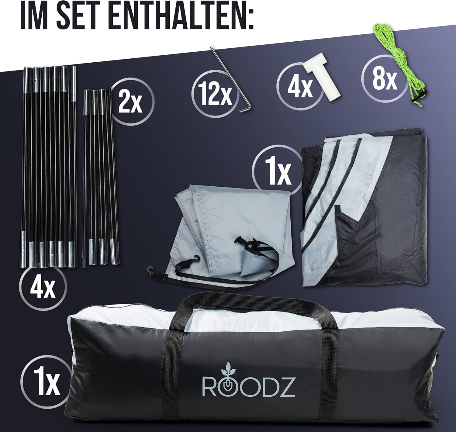 ROODZ Pavillon 3,20x3,20m, Wasserdicht, UV-Sonnenschutz 50+, Partyzelt, Gartenpavillon, Gartenzelt, Stabil, Winterfest, Sturmfest, Hochwertig, mit Seitenteil, 2,20 Höhe, Bestellen Sie jetzt!