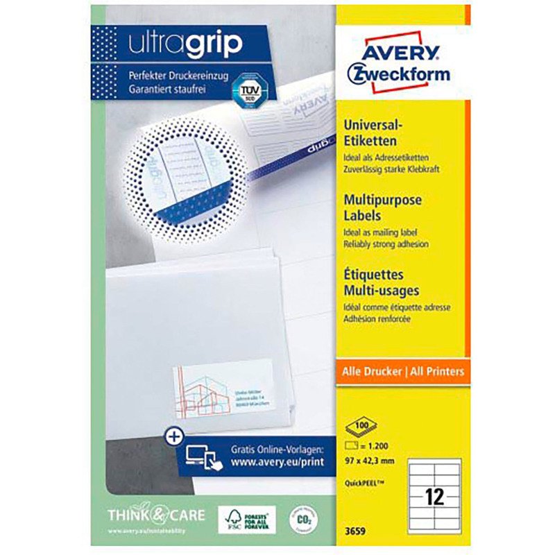 Etiquette universelle, 97 x 42,3 mm, blanc