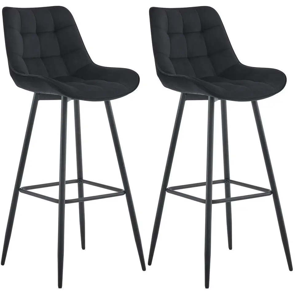 CLP Set van 2 Barkruk Dartford mat zwart Frame - Fluweel - zwart