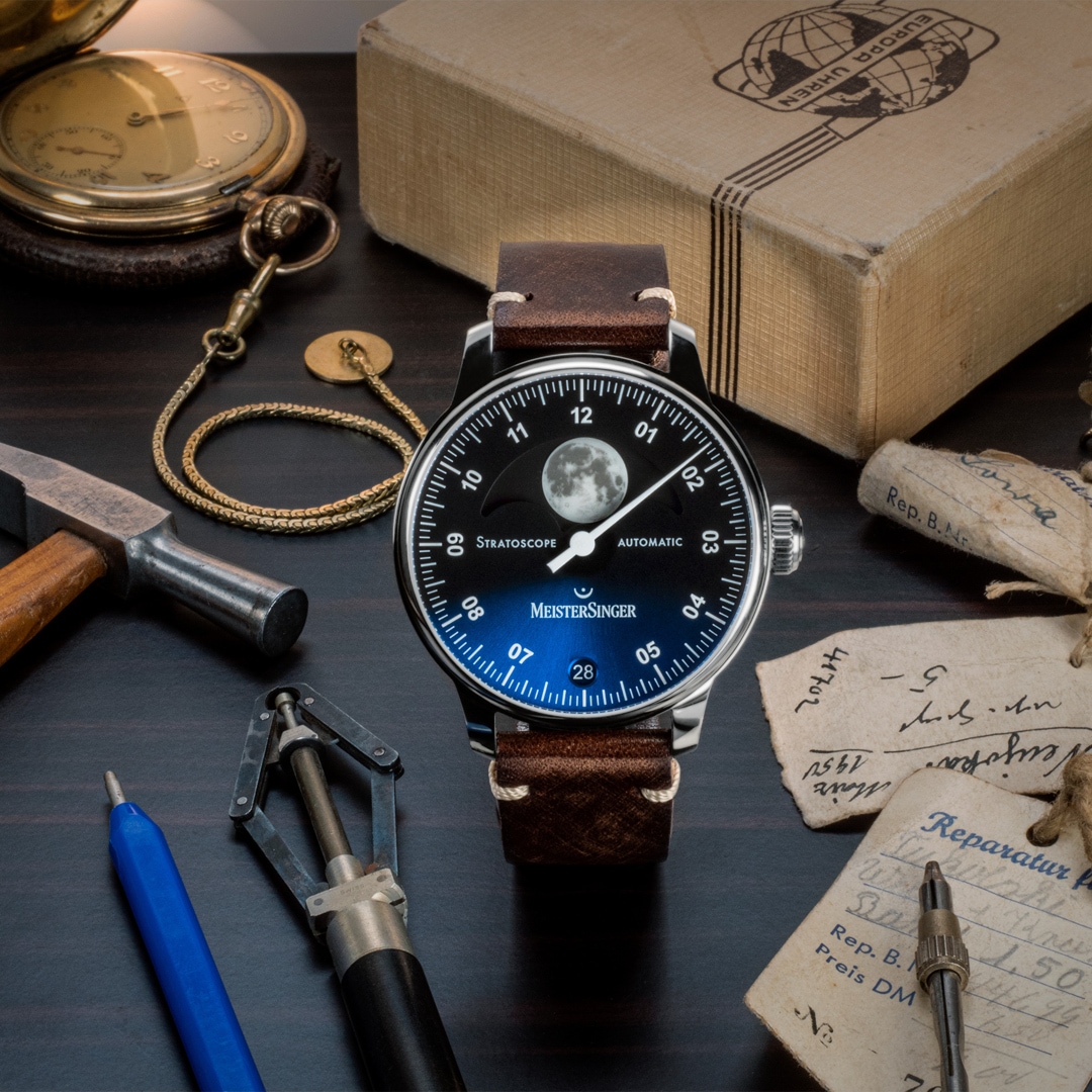 MeisterSinger Stratoscope Moonphase Schwarz / Blau