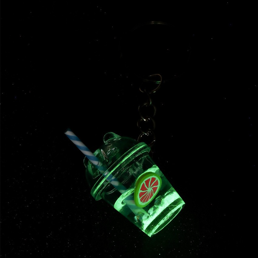 Acryl Trinkbecher Schlüsselanhänger Glow in the Dark Handtaschen Accessoire mit Spaltring - Blau