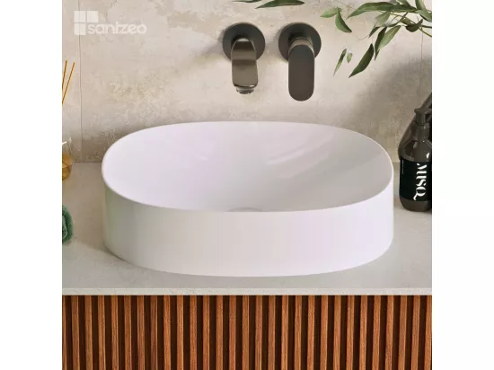 Vasque à poser OSCAR - 75% Minéral Blanc Brillant Ovale 48*38*H11.7cm - LAVABERG