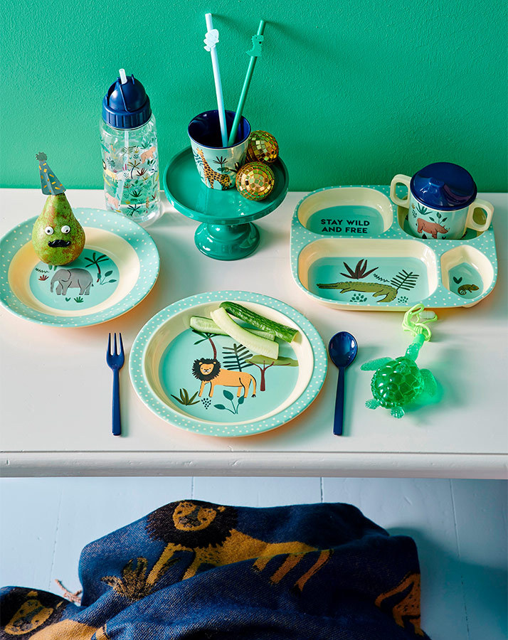 Melamin-Kinderteller JUNGLE ANIMALS in hellblau