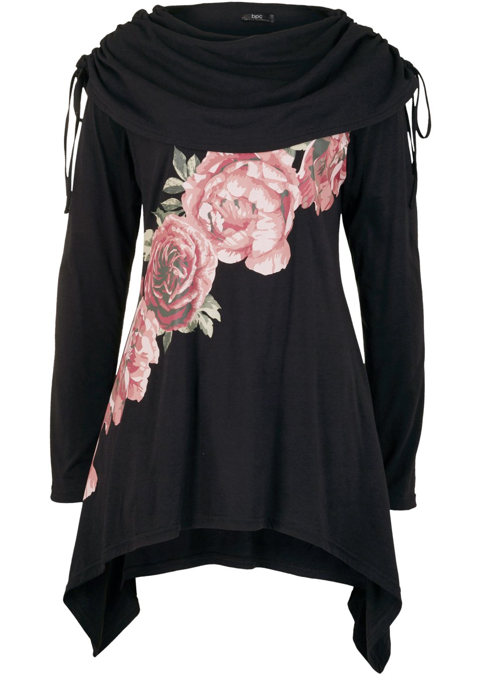 T-shirt avec base à pans et imprimé roses