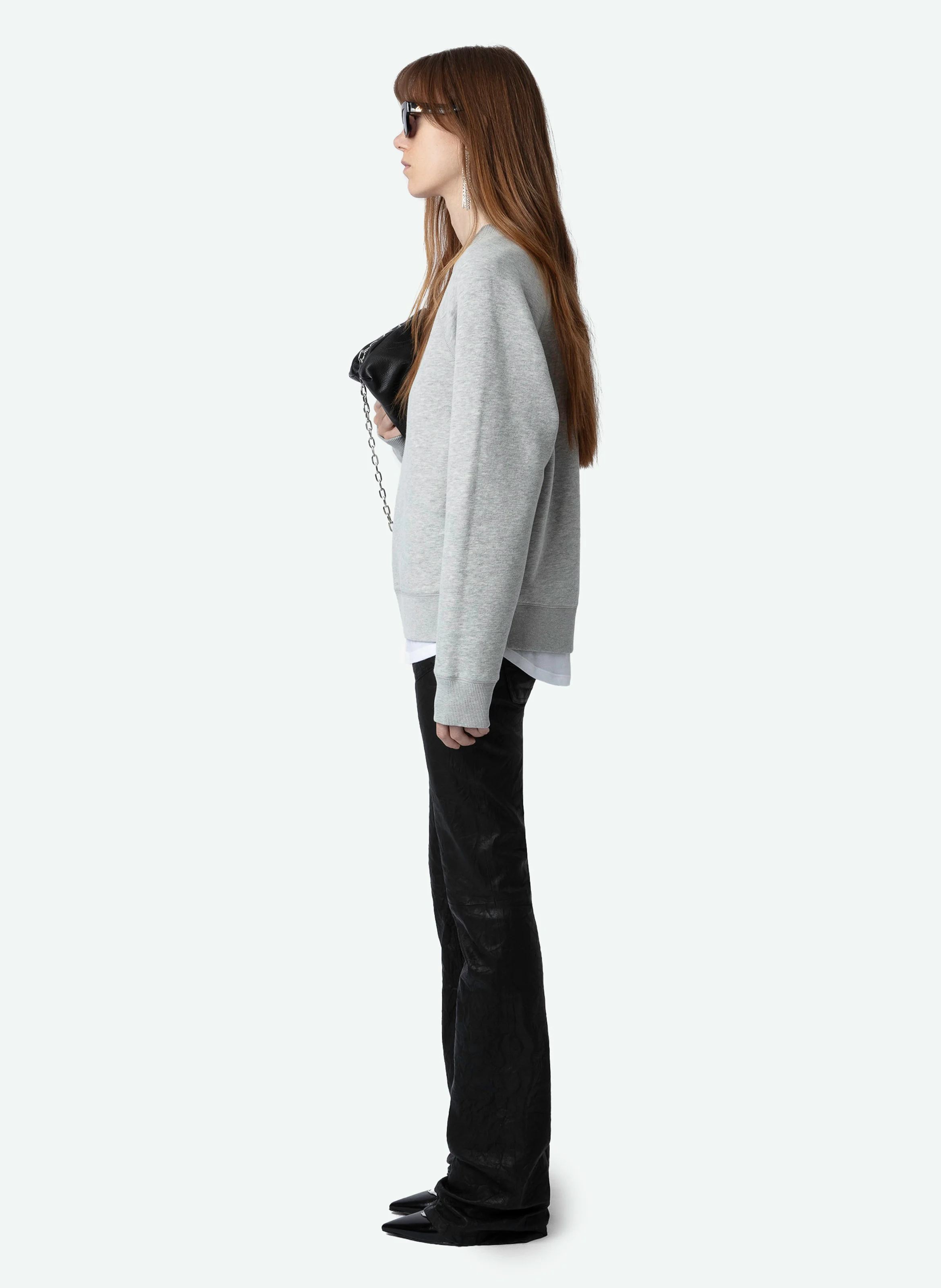 UPPER - Sweat droit col rond en coton bio mélangé | Gris