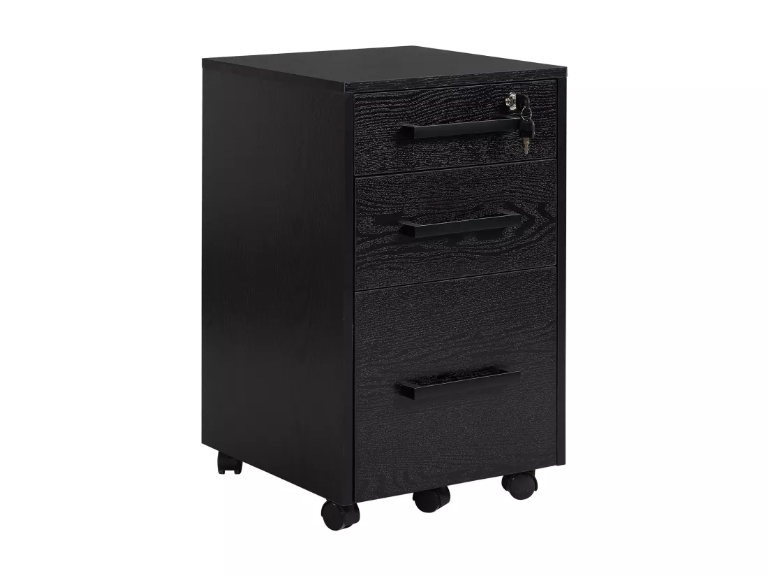 HOMCOM Caisson de bureau rangement bureau sur roulettes 3 tiroirs 1 verrouillable 1 trieur à dossiers MDF panneaux particules noir