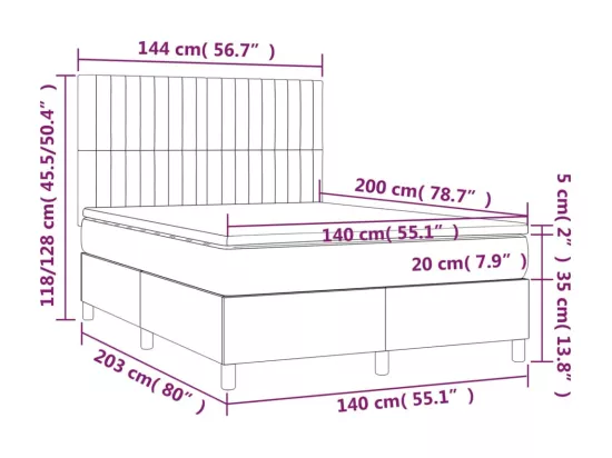 Sommier tapissier avec matelas et LED Rose 140x200 cm Velours