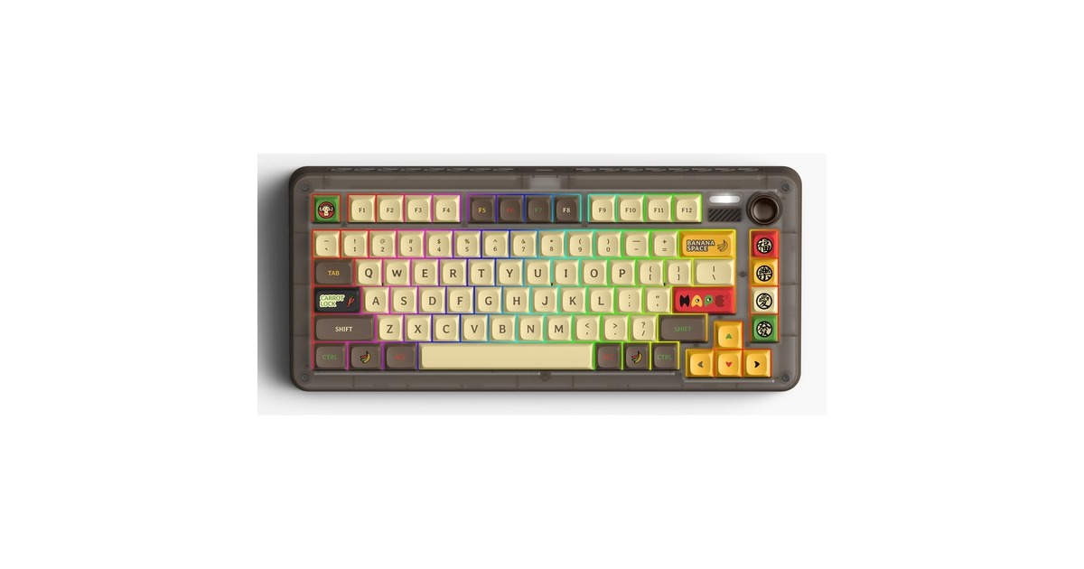 IqunixZX75 Happy Ape Wireless Mechanical Keyboard, gaming toetsenbord  (Bruin/geel, US lay-out, TTC Holy Panda, RGB leds, 75%, Hot-swappable, Double-shot PBT, 2.4GHz | Bluetooth 5.1 | USB-C)
