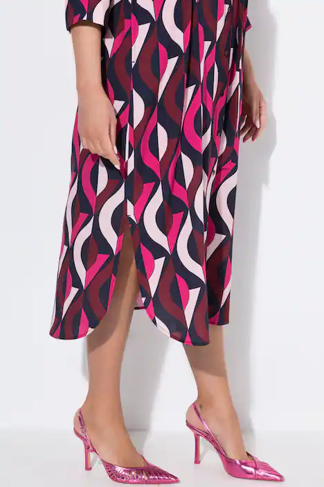 Maxikleid, A-Linie, Tunika-Ausschnitt, 3/4-Arm, pink