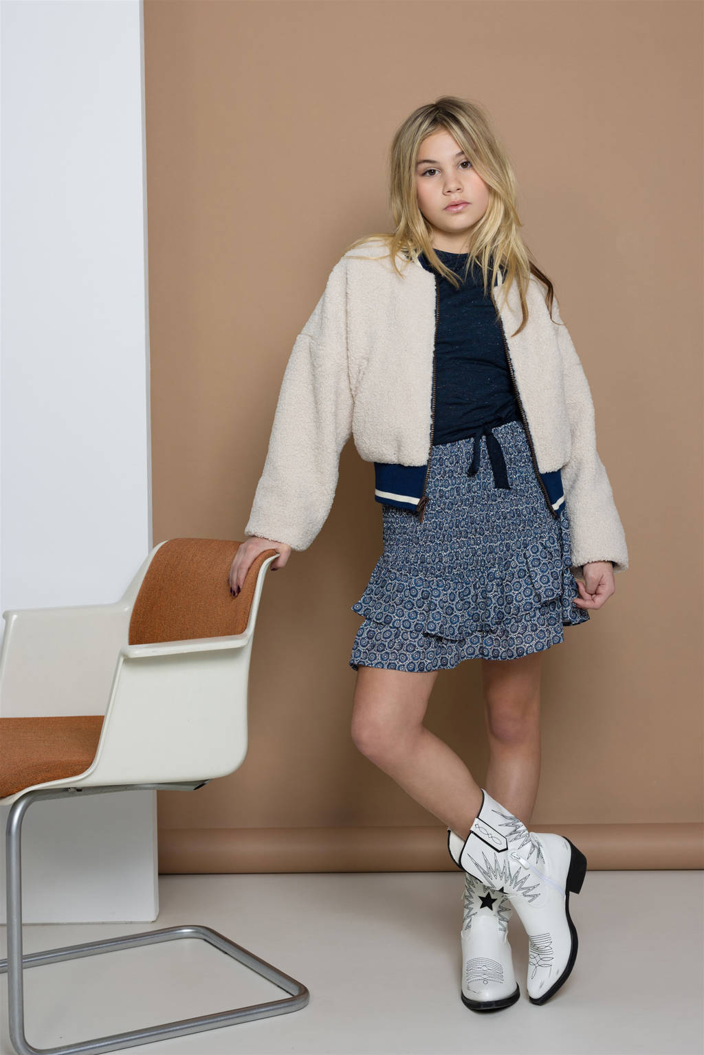 NoBell’ reversible teddyjas blauw/ecru