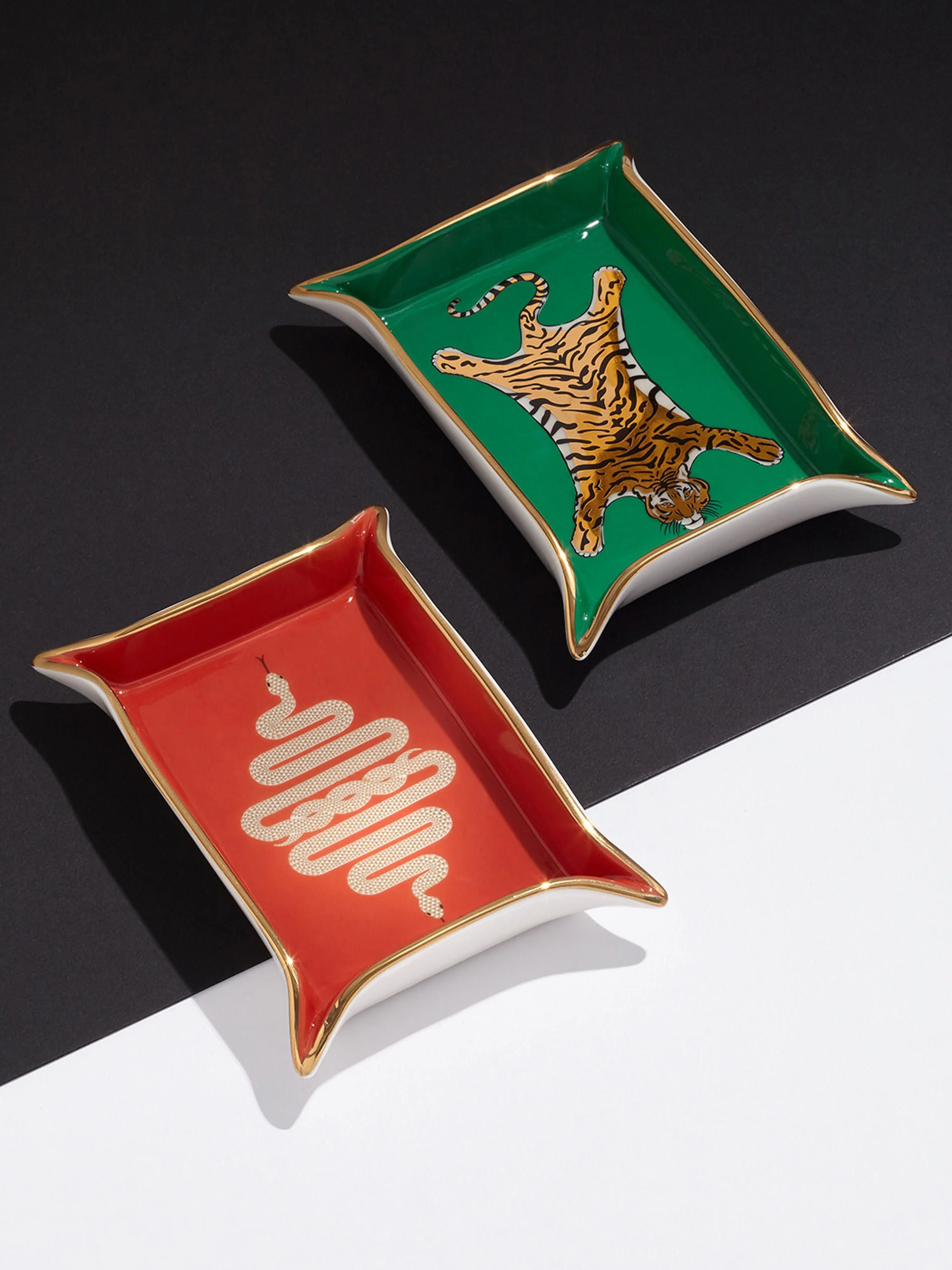 Porseleinen sierblad Snake met goud