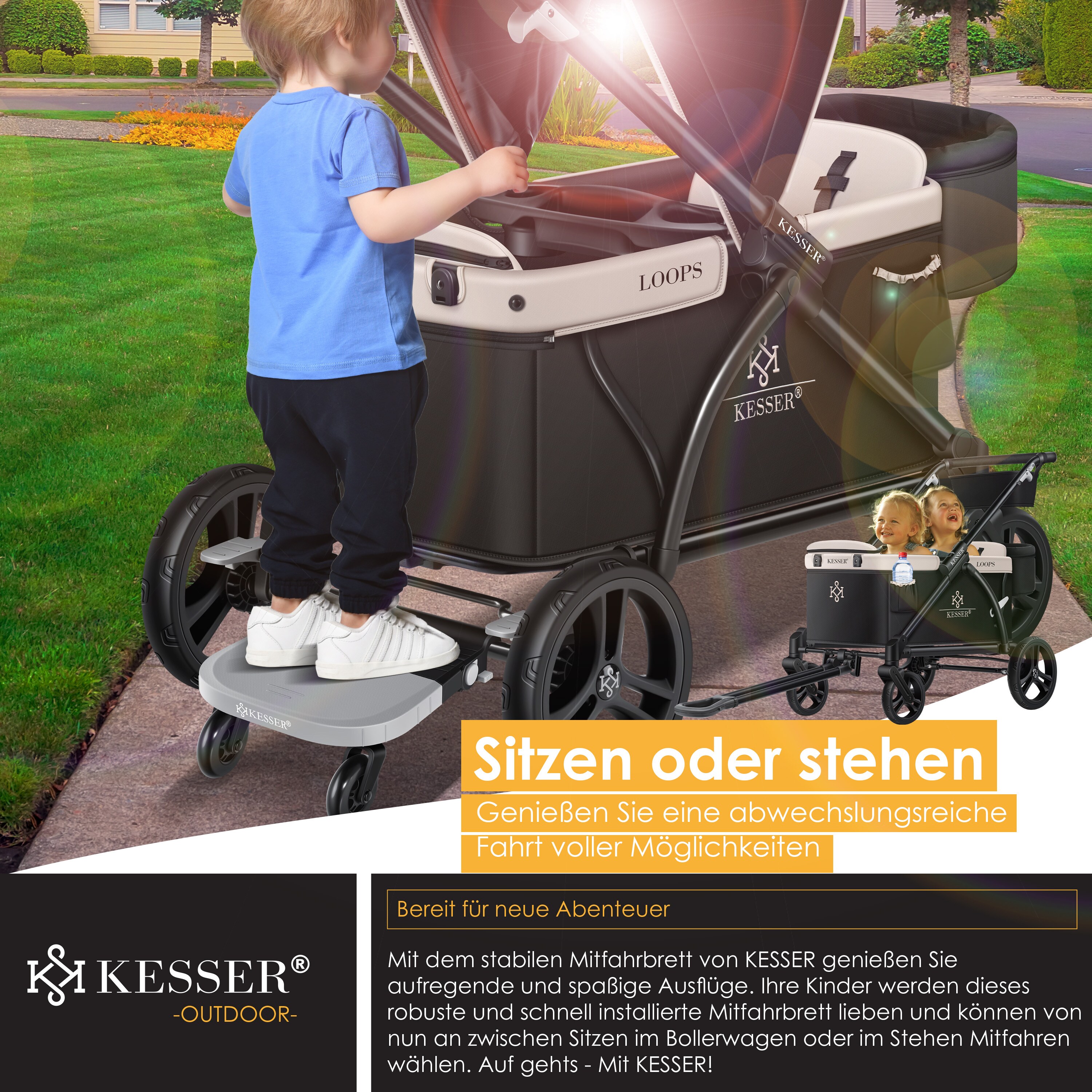 KESSER® Trittbrett Mitfahrbrett Zubehör passend für LOOPS Faltbarer Bollerwagen Handwagen ,mit 360° drehbaren Rädern,bis zu 25 Kg belastbar
