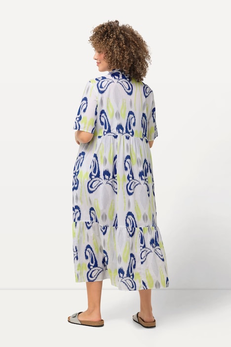 Midikleid, Paisleymuster, A-Linie, Hemdkragen, Halbarm