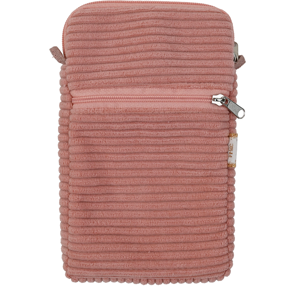 Pochette Téléphone Matelassée Velours Côtelé Rose Blush