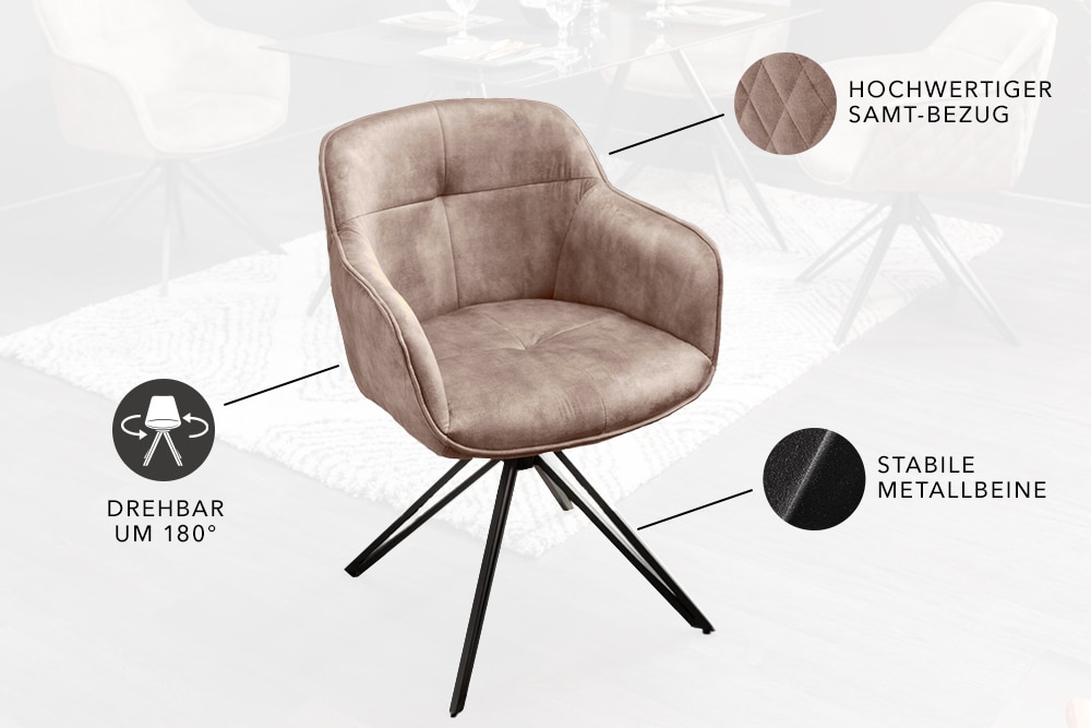 riess-ambiente Stuhl EUPHORIA - drehbar senfgelb Samt Armlehne Metallgestell schwarz Esszimmer