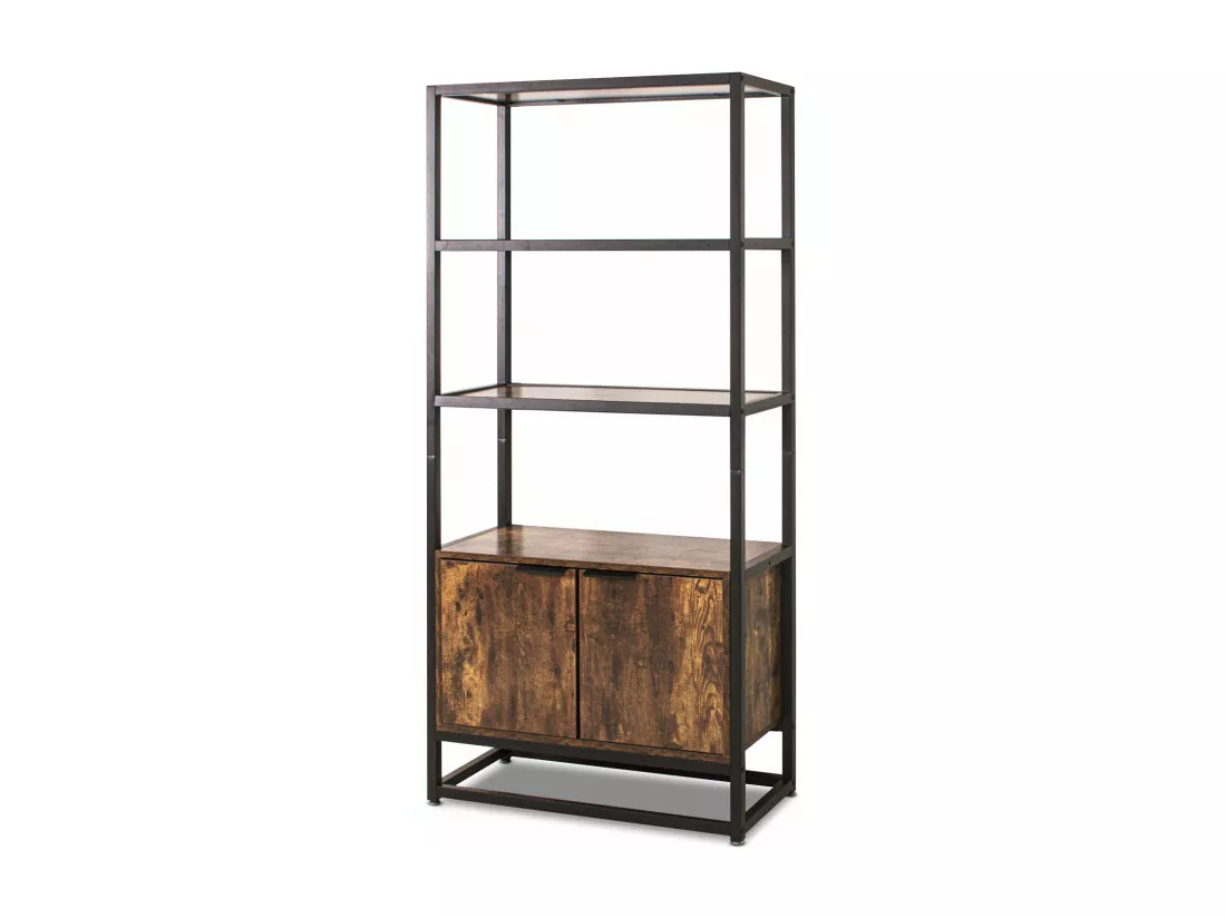 Edo - Bibliothèque, étagère à 3 niveaux et 2 portes de style industriel, 76x33xH163 cm