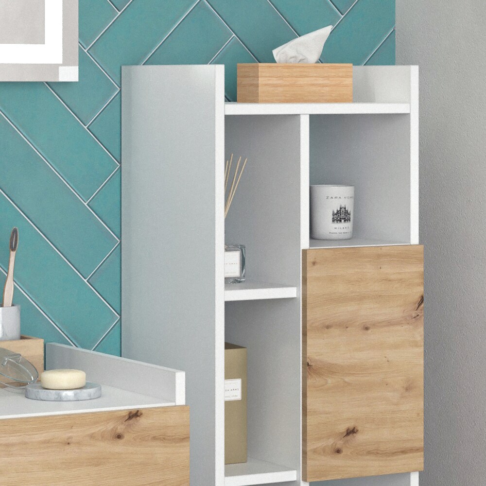Vicco Hochschrank Alf 36 x 117 cm, Weiß Artisan Eiche, Badezimmer, Badschrank