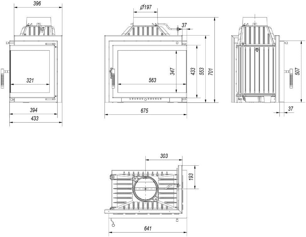KRATKI Simple Kamineinsatz 8 kW Ø 200 mm – Eckiger Holzofen mit doppelseitiger Sichtscheibe - BImSchV 2 & ECODESIGN - 80% Wirkungsgrad, Komplettset mit Zubehör, Öffnung nach rechts
