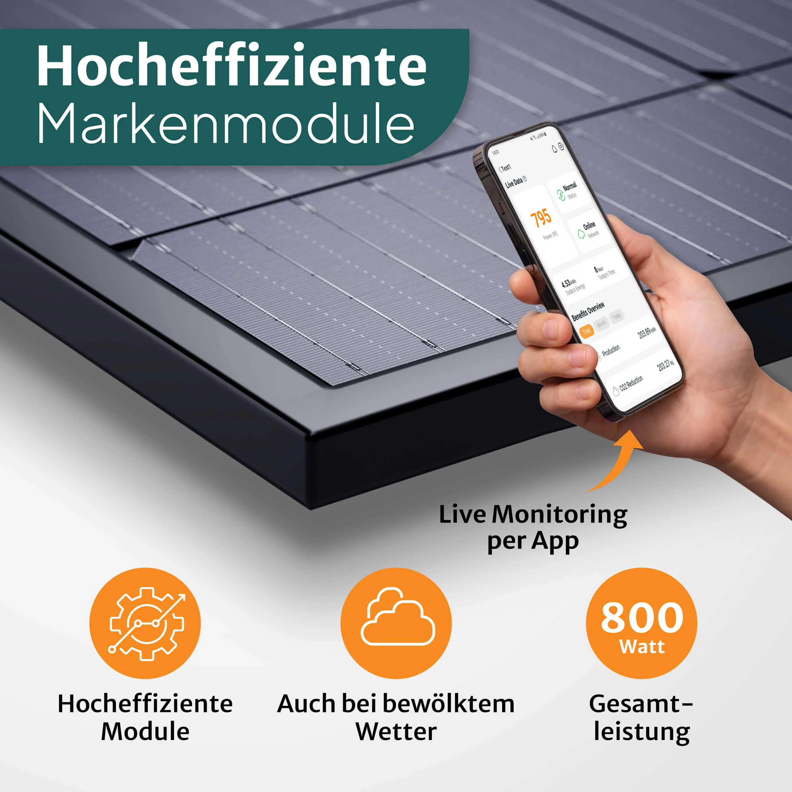 STROMGANZEINFACH 2x440W mit Geländer-Halterung - 15m Kabel Balkon-Solaranlage