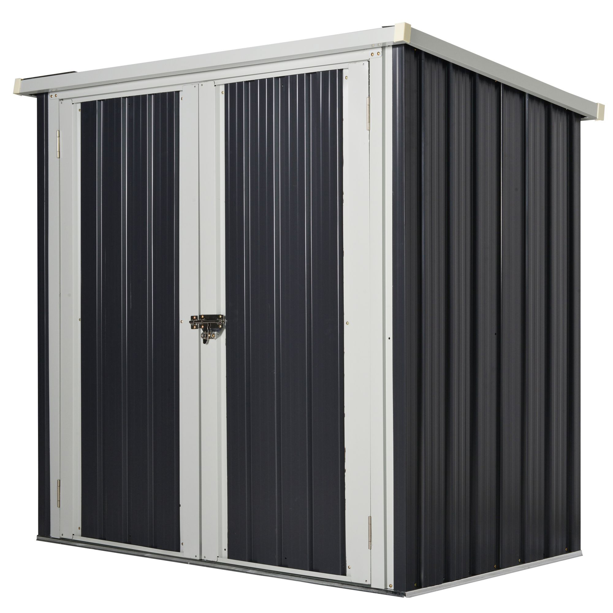 Casinha de jardim externa Outsunny, 1,26 m² (147 x 86 x 134 cm), em metal, com 2 portas e fechadura, ideal para guardar ferramentas em pátios e terraços. Cor: Preto.