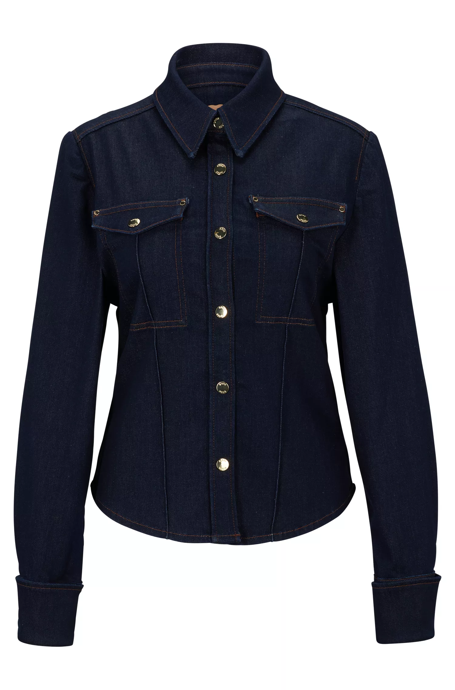 Blusa BOSS preta de manga comprida em denim super elástico azul