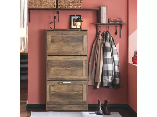 SoBuy FSR137-L-F Meuble à Chaussures Armoire à Chaussures Meuble d'entrée, Meuble de Rangement à Chaussures avec 3 Abattants pour Entrée Couloir