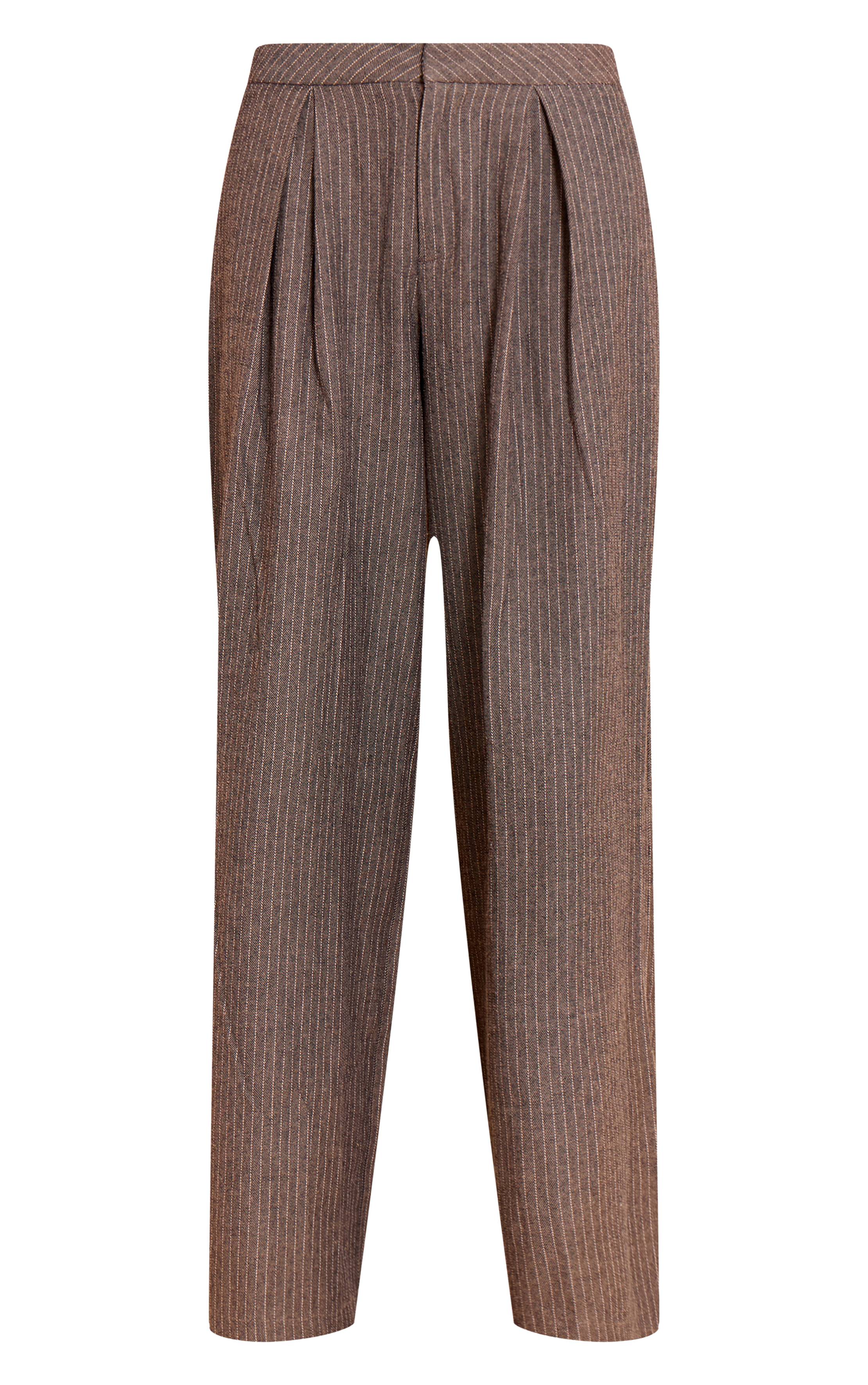 Gris Pantalon Large Tissé À Chevrons Coupe Tailleur