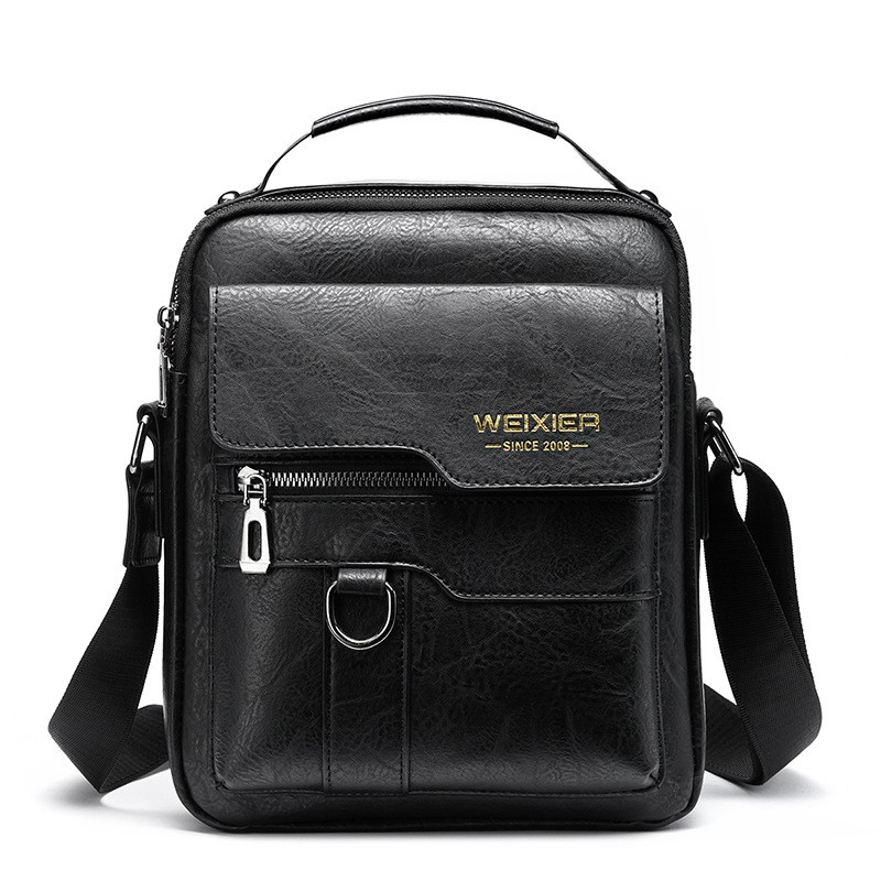 (20x25cm) Herren Leder Schultertasche Fashion Crossbody Business Bag - Schwarz