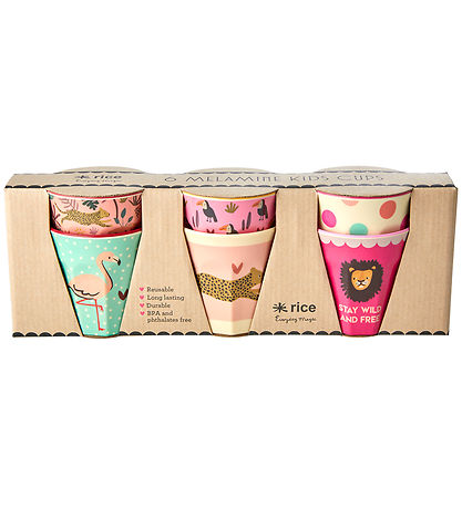 Rice Becher - Melamin - 6 st. - 160 ml - Pink/Jungle Print